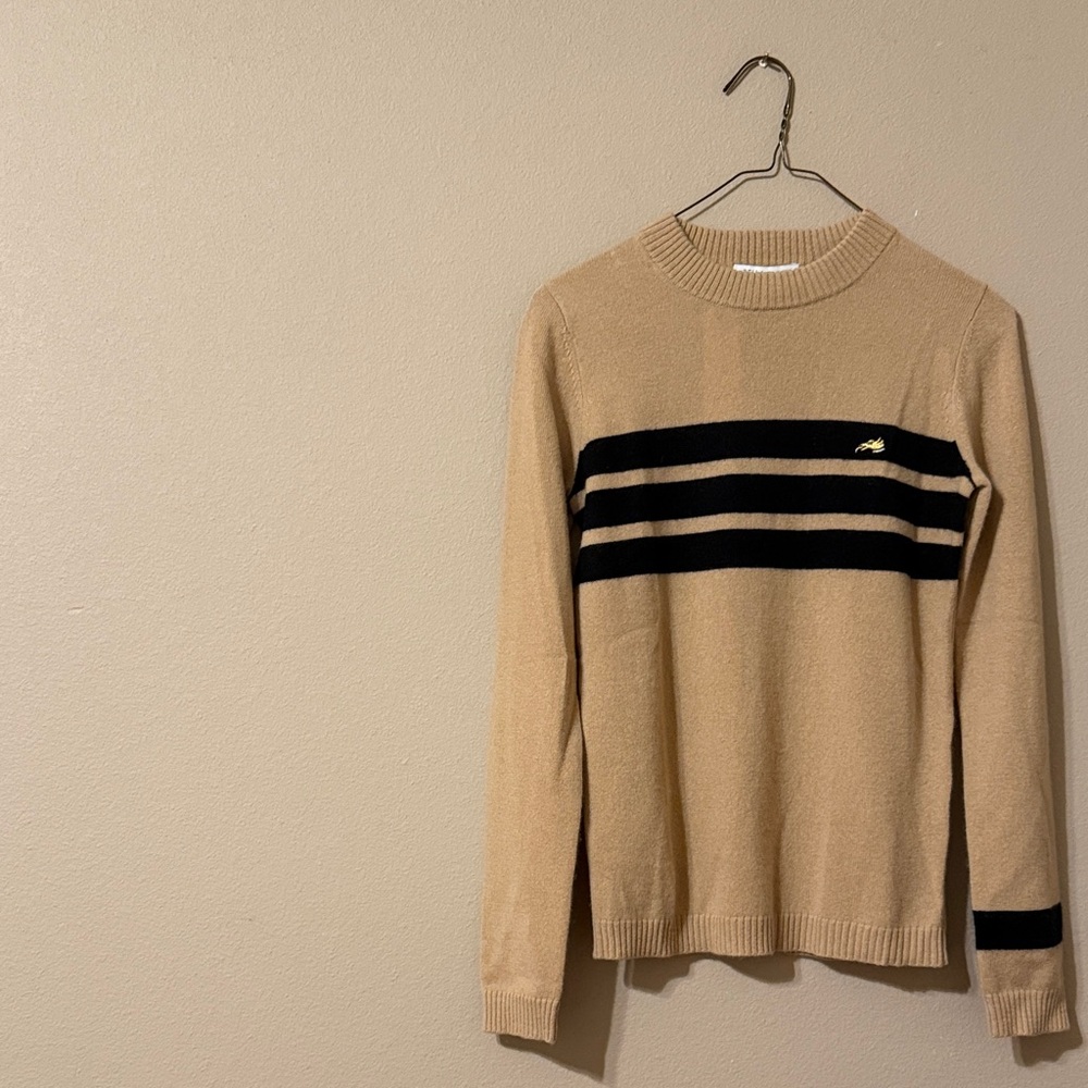 NWT Bella Freud Beige Striped Sweater dog patch Very high quality cashmere！